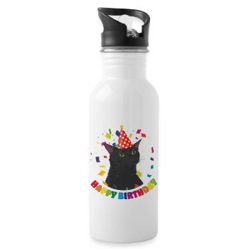 Jaded cat celebrating his birthday - Water bottle with straw - white - Right
