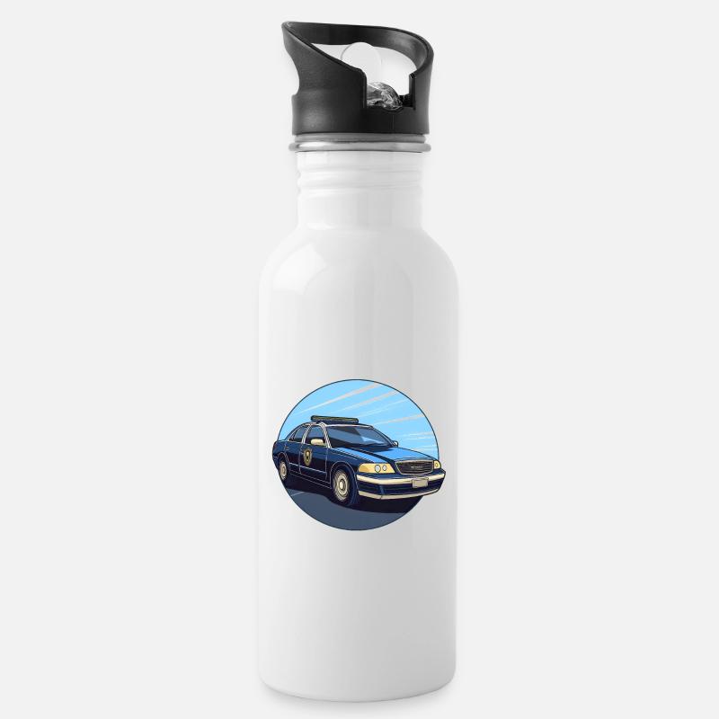 Polizei - Trinkflasche mit integriertem Trinkhalm - Weiß
