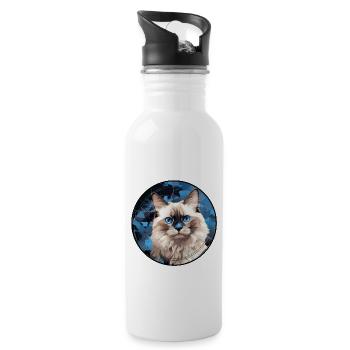 Ragdoll Katze - Trinkflasche mit integriertem Trinkhalm - Weiß - Rechts