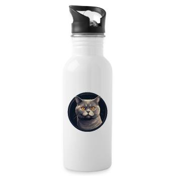 British Shorthair Cat - Water bottle with straw - white - Right
