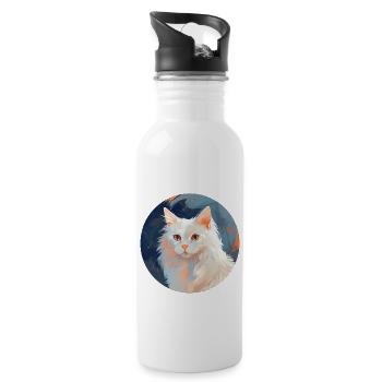 Chat angora turc - Gourde avec paille intégrée - blanc - Droite
