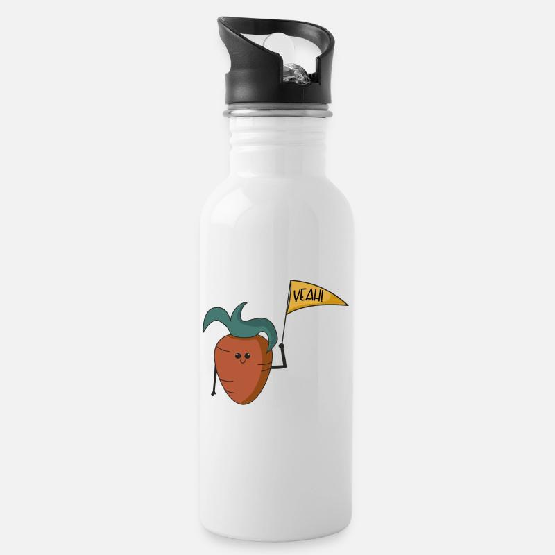 Süße Karotte - Trinkflasche mit integriertem Trinkhalm - Weiß