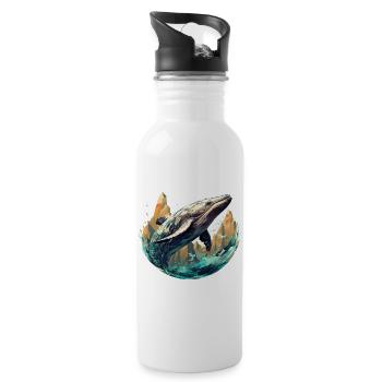 Whale - stylish, modern, abstract - whale art - Water bottle with straw - white - Right