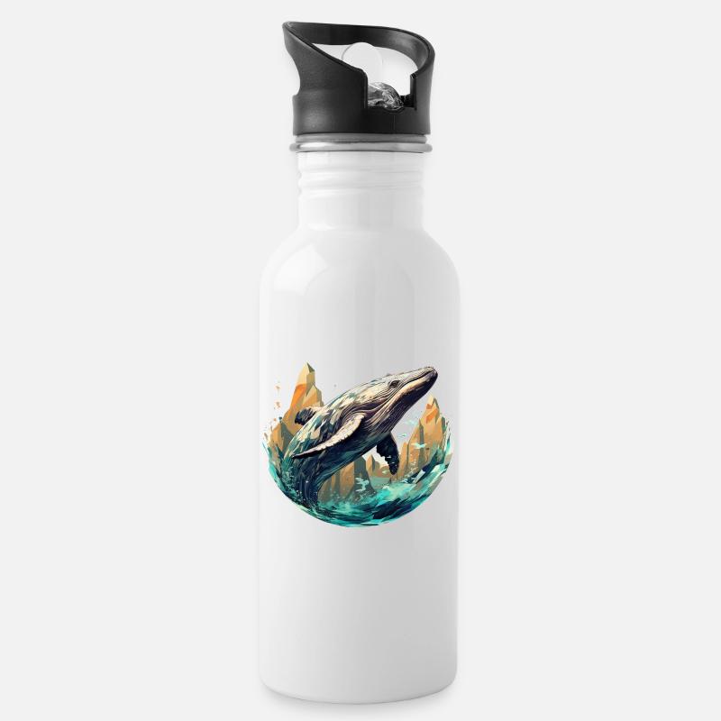 Wal - stylish, modern, abstrakt - Walkunst - Trinkflasche mit integriertem Trinkhalm - Weiß