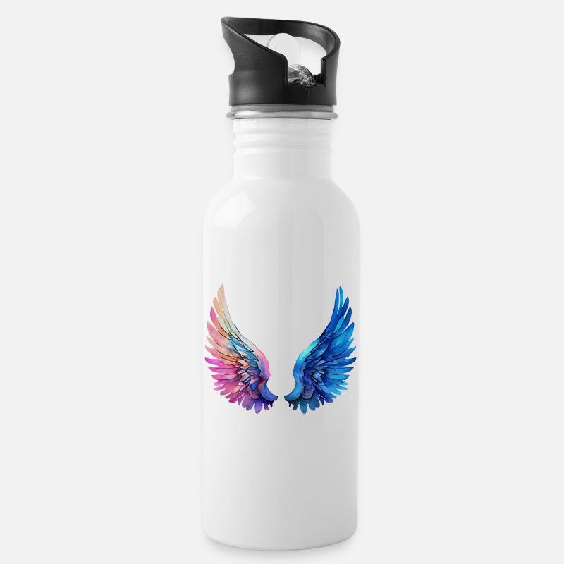 Engelsflügel - Trinkflasche mit integriertem Trinkhalm - Weiß