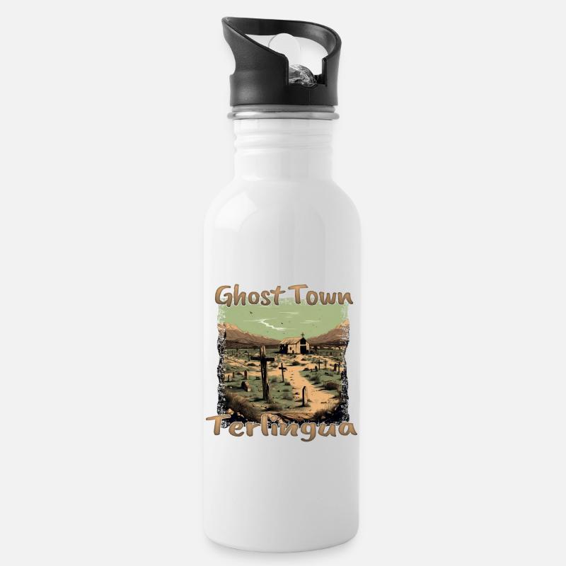 Vacances aux États-Unis au Texas: Terlingua Ghost Town - Gourde avec paille intégrée - blanc