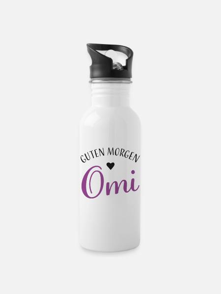 Guten Morgen Omi - Trinkflasche mit integriertem Trinkhalm - Weiß