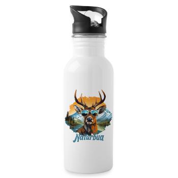 Hirsch Naturbua Krafttier Dorffest Geschenk Tracht - Trinkflasche mit integriertem Trinkhalm - Weiß - Rechts
