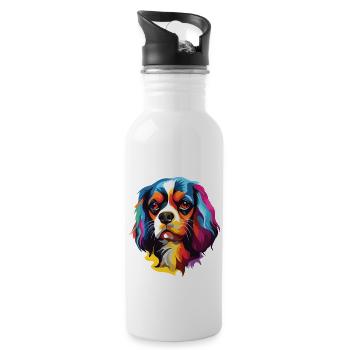 Hund Kavalier König Charles Spaniel Pop Art - Trinkflasche mit integriertem Trinkhalm - Weiß - Rechts