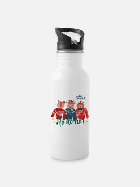 Ugly Christmas Sweater - Merry Christmas - Water bottle with straw - white
