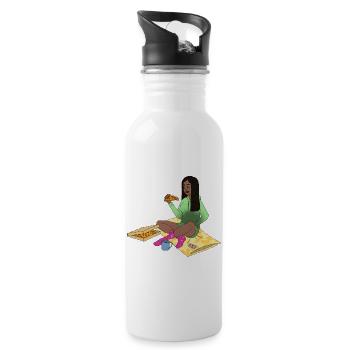 Kater Girl mit Pizza - Trinkflasche mit integriertem Trinkhalm - Weiß - Rechts