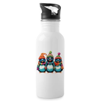 Drôle de Noël pingouins cool - Gourde avec paille intégrée - blanc - Droite