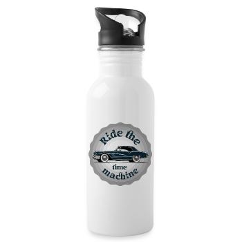 Ride the time machine. Classic car badge. - Water bottle with straw - white - Right