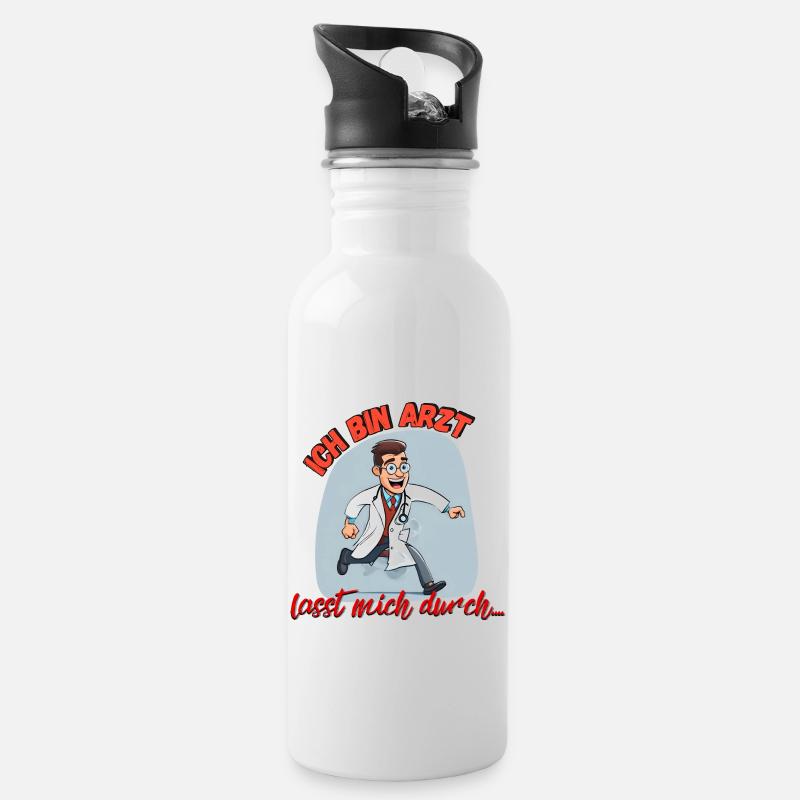 Ich bin Arzt lasst mich durch 2 - Trinkflasche mit integriertem Trinkhalm - Weiß