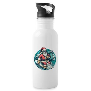Surfing Santa Claus - Water bottle with straw - white - Right