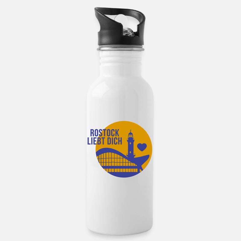 Rostock liebt dich - Trinkflasche mit integriertem Trinkhalm - Weiß