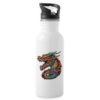 Asiatischer Drache - Japan - Chinesisch - Trinkflasche mit integriertem Trinkhalm - Weiß - Rechts
