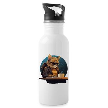 Cool Cat CEO - Relaxed in office with - Water bottle with straw - white - Right