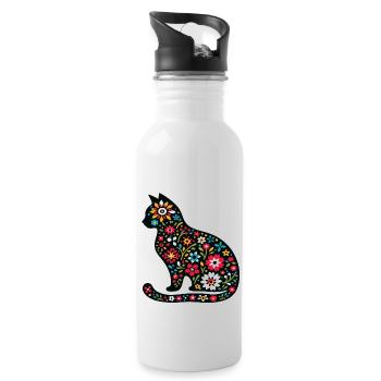 Silhouette de chat avec des fleurs - Gourde avec paille intégrée - blanc - Droite