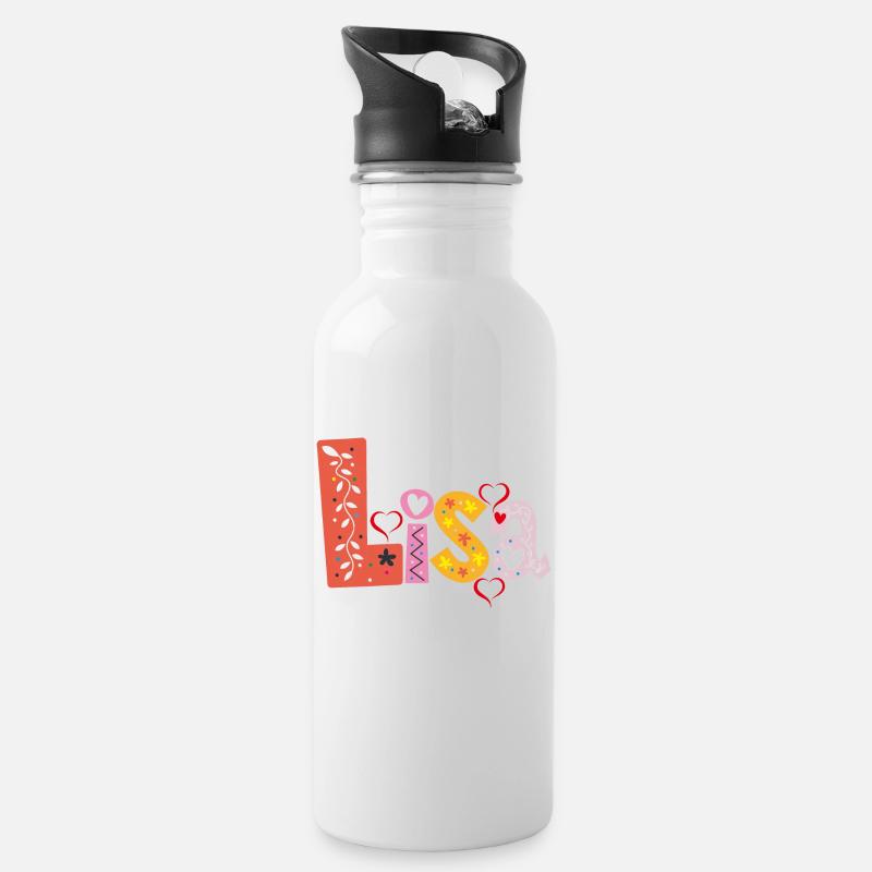 Personalized Lisa Name - Water bottle with straw - white