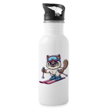 Chat siamois ski vacances skieur - Gourde avec paille intégrée - blanc - Droite