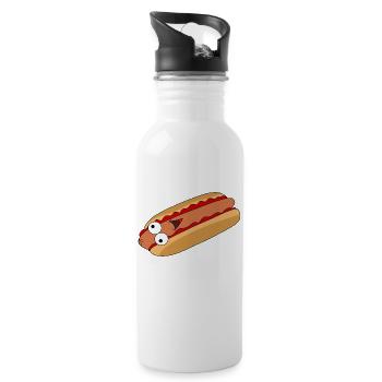 Hotdog mit Gesicht - Trinkflasche mit integriertem Trinkhalm - Weiß - Rechts