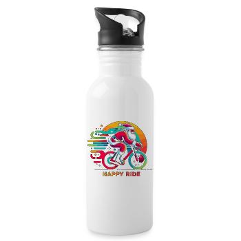 Vibrant Santa Cycling Illustration - Water bottle with straw - white - Right