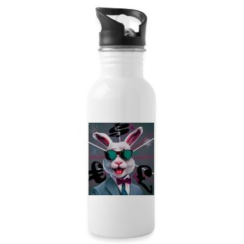 Kaninchen-Geschäft - Trinkflasche mit integriertem Trinkhalm - Weiß - Rechts