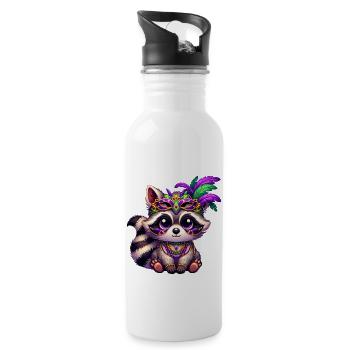 Mardi Gras Bear Raccoon Hand Bear Cute Comic - Water bottle with straw - white - Right