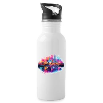 Bangkok Thailand Skyline Stadt Asien Neon Bunt - Trinkflasche mit integriertem Trinkhalm - Weiß - Rechts