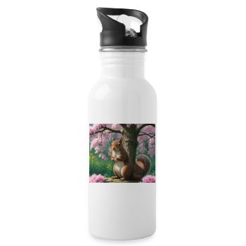 Suirrel withblooming tree - Squirrel - Water bottle with straw - white - Right