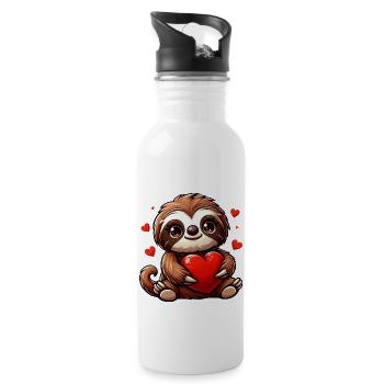 Sloth Love - Perfect for Valentine's Day and - Water bottle with straw - white - Right