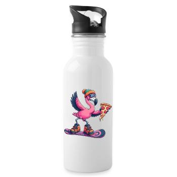 Flamingo Snowboard Pizza Winter - Trinkflasche mit integriertem Trinkhalm - Weiß - Rechts