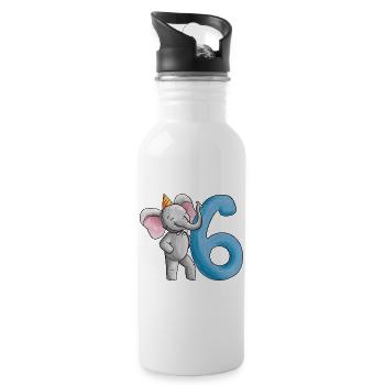6e anniversaire éléphant - Gourde avec paille intégrée - blanc - Droite