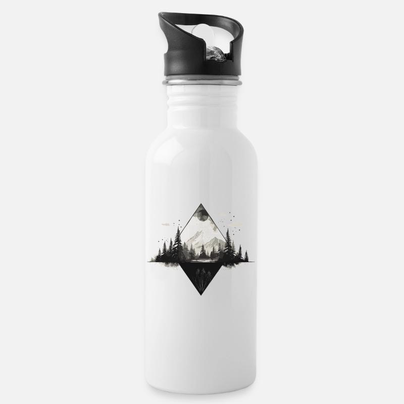 Gipfelpfad im Nebelwald - Trinkflasche mit integriertem Trinkhalm - Weiß
