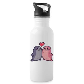 Seal Couple Love Couple In Love - Water bottle with straw - white - Right