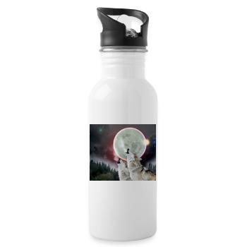 Wölfe heulender Mond Finsternis Wolf Kunst - Trinkflasche mit integriertem Trinkhalm - Weiß - Rechts