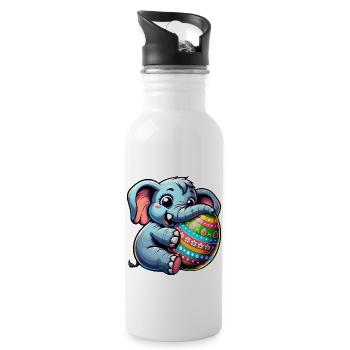 Elefant Umarmt Osterei Osterliebe - Trinkflasche mit integriertem Trinkhalm - Weiß - Rechts