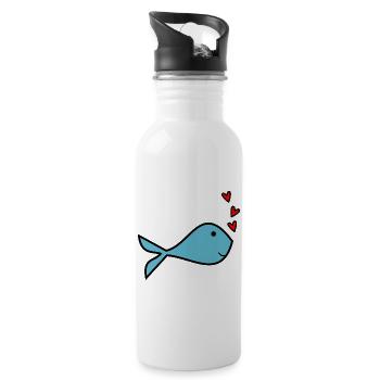 HERZ. HERZ. VALENTINSTAG. LIEBE. LIEBE. PAAR. - Trinkflasche mit integriertem Trinkhalm - Weiß - Rechts