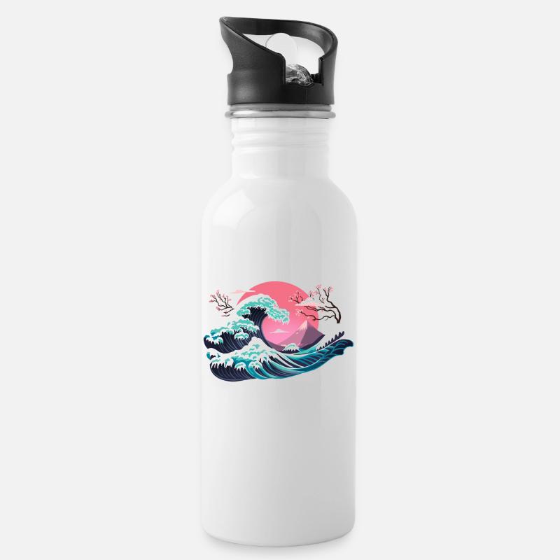 Hokusai Winter - Water bottle with straw - white