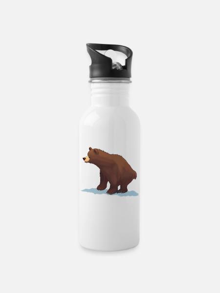 Brown Bear (painting) - Water bottle with straw - white