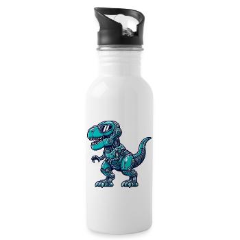 T-Rex Cyborg Dinosaur - Water bottle with straw - white - Right