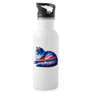Katze - Trinkflasche mit integriertem Trinkhalm - Weiß - Rechts