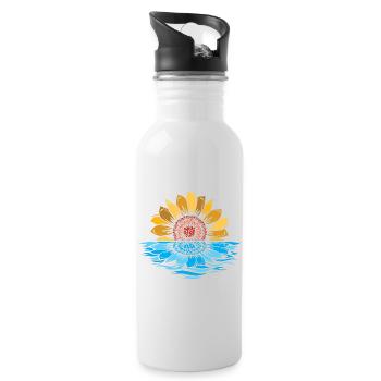 Sunflower, Sea, Sunset, Flowers, Water - Water bottle with straw - white - Right