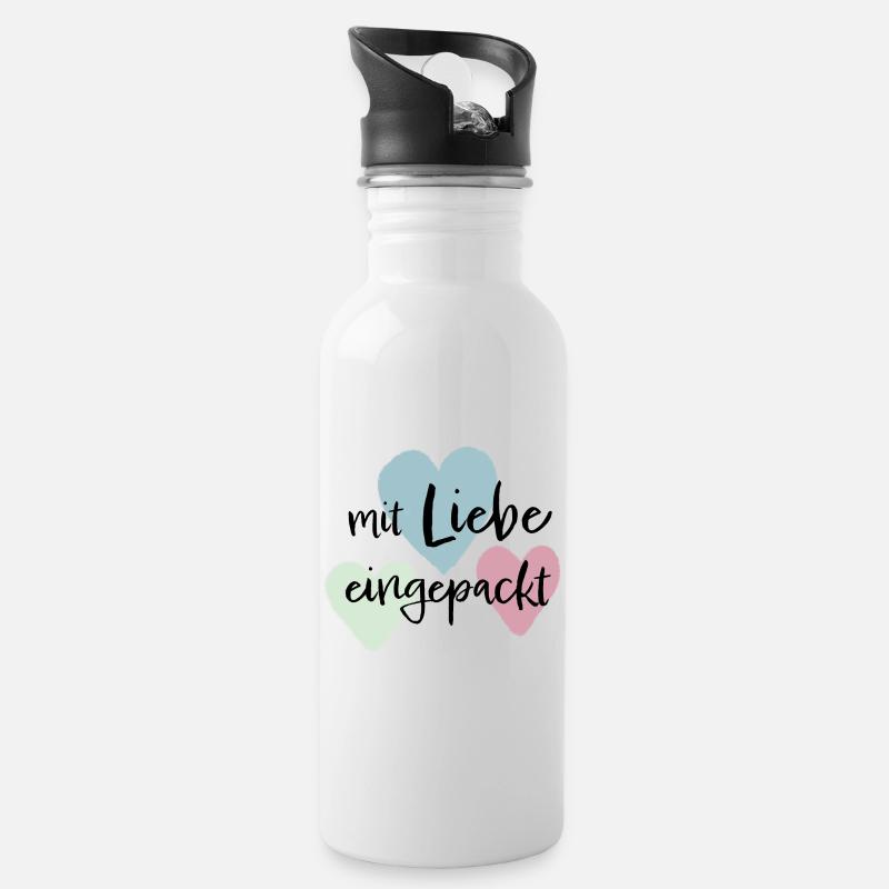 Mit liebe eingepackt - Trinkflasche mit integriertem Trinkhalm - Weiß