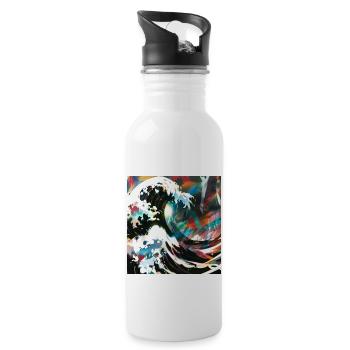 Welle von kanagawa,Welle, illustration,Graffiti - Trinkflasche mit integriertem Trinkhalm - Weiß - Rechts