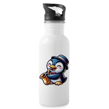 Pinguin Saxofon Jazz Musiker Saxofonist - Trinkflasche mit integriertem Trinkhalm - Weiß - Rechts