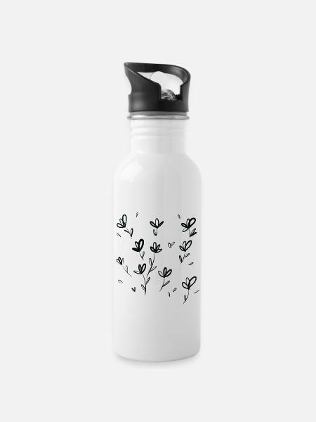 My Flower Field Scribble - Trinkflasche mit integriertem Trinkhalm - Weiß