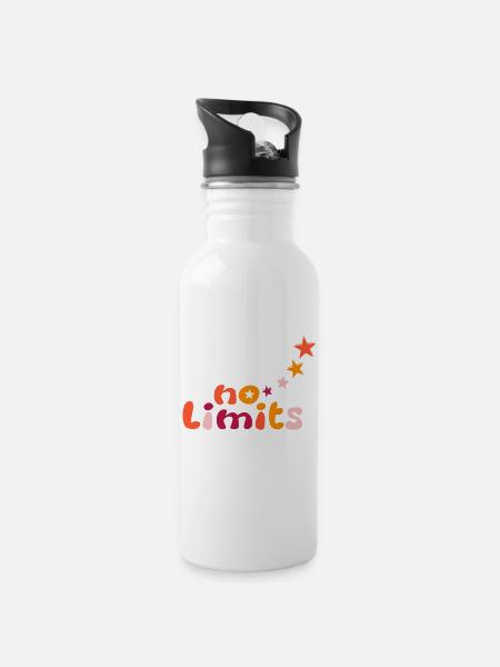 No limits in yellow, orange, red - Water bottle with straw - white