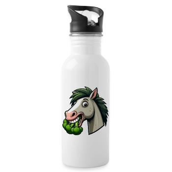 Chien Cheval Brocoli Cheveux Verts Vegan - Gourde avec paille intégrée - blanc - Droite
